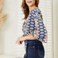 Double Take Tie Hem V-Neck Three-Quarter Sleeve Blouse