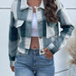 Plaid Button Up Drop Shoulder Cropped Jacket