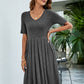 Women's Pleated V-Neck Short Sleeve Tee Dress