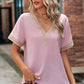 Openwork V-Neck Short Sleeve T-Shirt