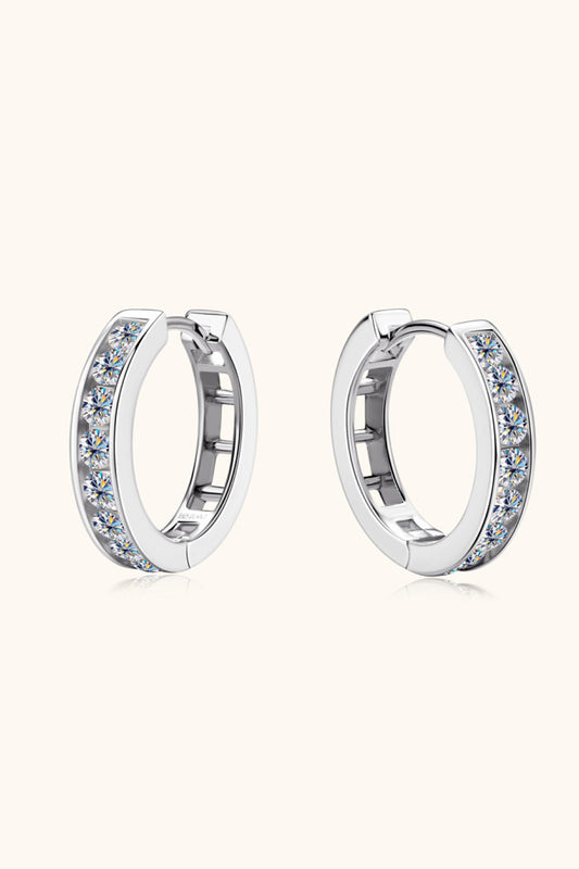 Moissanite 925 Sterling Silver Huggie Earrings | Length 0.65" Carat 0.96 Weight 0.08oz