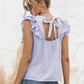 Women's Full Size DANICA Ruffle Shoulder Tie-Back Crewneck Short Sleeve Top