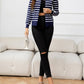 AuroraBlissX Striped Round Neck Long Sleeve Buttoned Knit Top