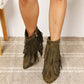Legend Women's Tassel Wedge Heel Olive Ankle Boots