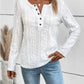Openwork Half Button Long Sleeve Blouse