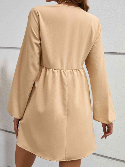Tan V-Neck Lace Detail Mini Dress
