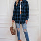 Plaid Button Up Dropped Shoulder Outerwear