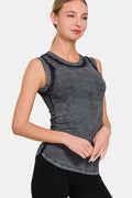 Zenana Washed Ribbed Round Neck Slim Tank *