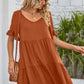 SO BOHO Full Size V-Neck Flounce Sleeve Tiered Dress