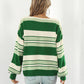 Striped V-Neck Long Sleeve Knit Top