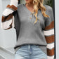 Color Block V-Neck Dropped Shoulder Sweater