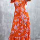 Full Size Floral Buttoned Drawstring Waist Tiered Dress