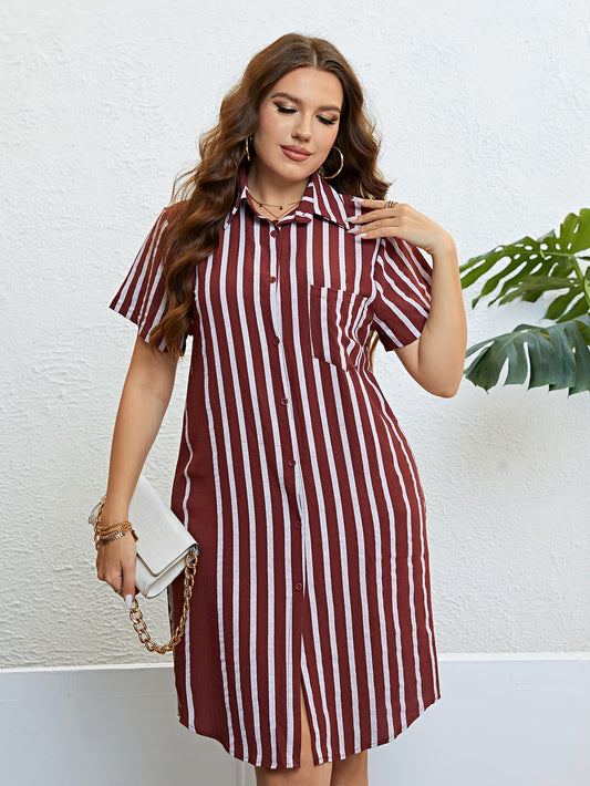 Women's Plus Size Agnetha Striped Short Sleeve Shirt Dress