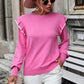 Malibu Dreams Round Neck Ruffle Trim Long Sleeve Pullover Sweater