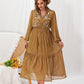 Plus Size Polka Dot Tie Neck Balloon Sleeve Maxi Dress