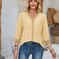 Lace Detail V-Neck Three-Quarter Sleeve Blouse