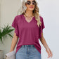 Women's JAYLEEN Full Size Notched Neck Flutter Sleeve Tee