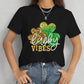 LUCKY VIBES Round Neck Short Sleeve T-Shirt