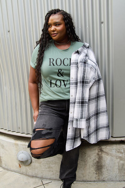 Simply Love Full Size ROCK ＆ LOVE Short Sleeve T-Shirt *