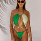 SOSASSY Contrast Halter Neck Chain Detail One-Piece Swimsuit
