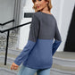 Full Size V-Neck Long Sleeve Two-Tone T-Shirt