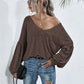 V-Neck Long Sleeve Dropped Shoulder Knit Top