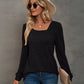 Full Size Heathered Square Neck Long Sleeve T-Shirt