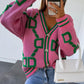 Geometric Dropped Shoulder Button Down Cardigan