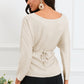 Full Size Boat Neck Back Tie Long Sleeve Satin Blouse