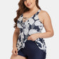 Plus Size Botanical Print Lace-Up Two-Piece Swim Set