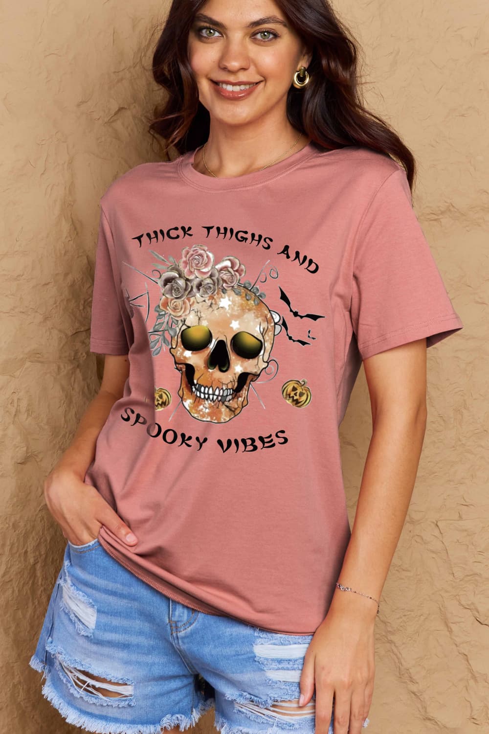 Simply Love Full Size Halloween THICK THIGHS AND SPOOKY VIBES Graphic Cotton T-Shirt