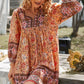 BOHO NOW Bohemian Tie Neck Balloon Sleeve Dress