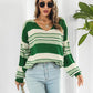 Striped V-Neck Long Sleeve Knit Top