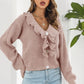 TrendiStyles Ruffle Trim Button-Down Dropped Shoulder Sweater 🦋