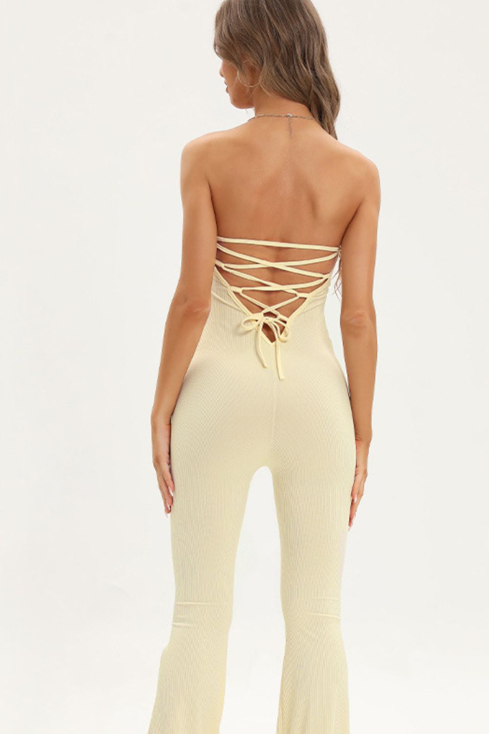 Jessica Anne Beauty Lace-Up Strapless Jumpsuit