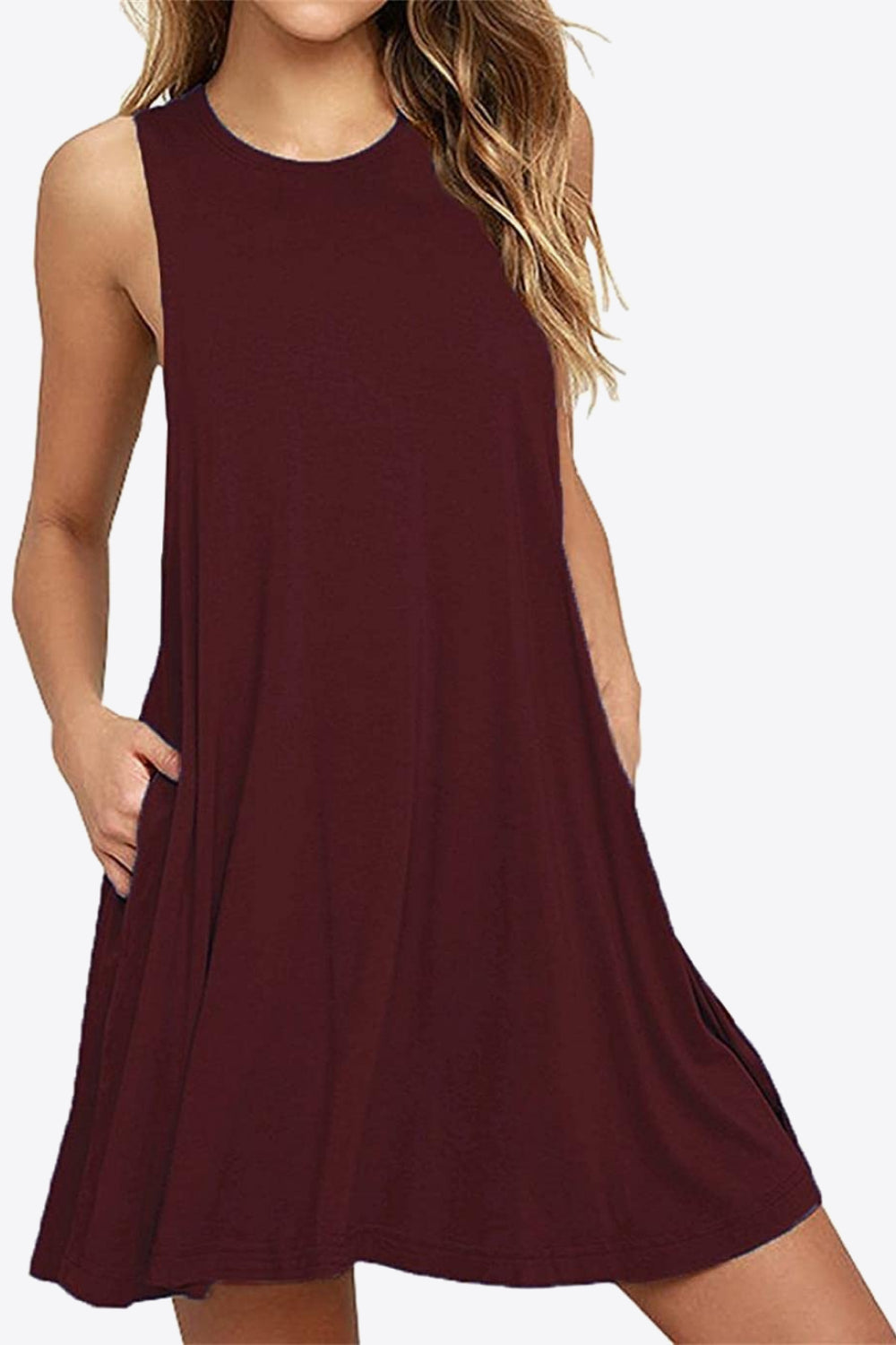 Women's Full Size Round Neck Sleeveless Dress with Pockets