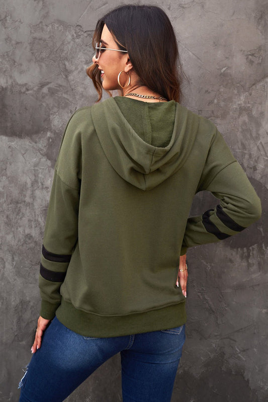 Savannah Full Size Striped Drop Shoulder Hooded Jacket with Pockets