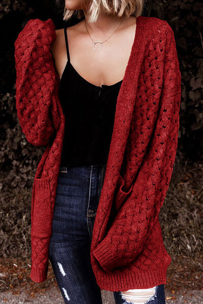 FULL SIZE Open Front Dropped Shoulder Cardigan with Pockets