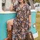 Floral V-Neck Short Sleeve Slit Dress