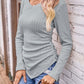 Textured Ruched V-Neck Long Sleeve T-Shirt