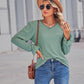 Full Size Eyelet V-Neck Flounce Sleeve Blouse