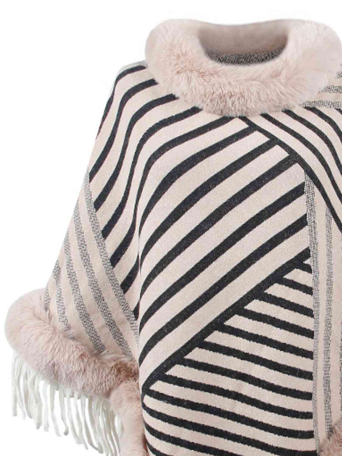 Contrasting Beauty One Size Striped Fringe Hem Poncho