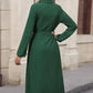OhSoMidi Green Texture Tied Collared Neck Button Front Dress