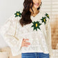 POL Cream Floral Embroidered Pattern V-Neck Sweater