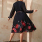 Plus Size Black Floral Surplice Neck Tie Waist Dress