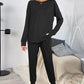 Round Neck Top and Drawstring Pants Lounge Set