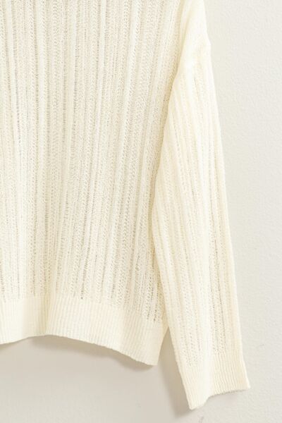 HYFVE Openwork Ribbed Trim Long Sleeve Knit Top *