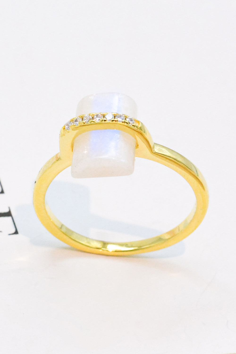 Women's Natural Moonstone Platinum-Plated Ring