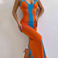 Mia Contrast Wide Strap Slit Midi Dress