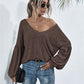 V-Neck Long Sleeve Dropped Shoulder Knit Top